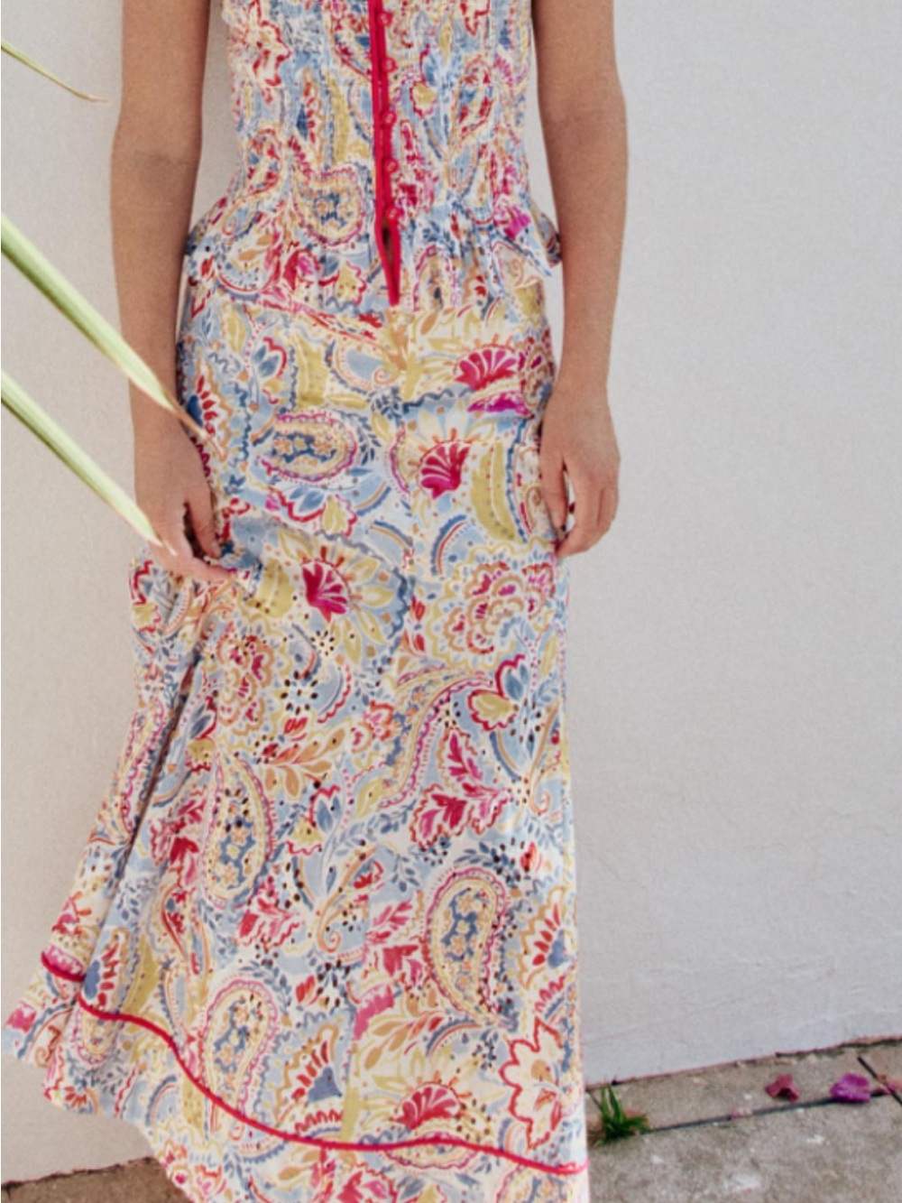 Sleeveless Zara Paisley Maxi skirt with the top in Yellow, Pink & Blue
